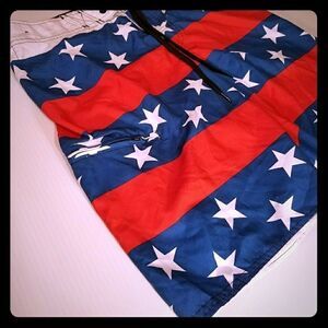 Hang Ten Men's Swim Trunks Patriotic Flag 30